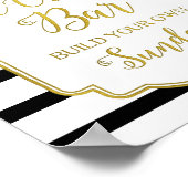 Rosa Blumeneis Bar signieren Goldschwarze Streifen Poster (Ecke)