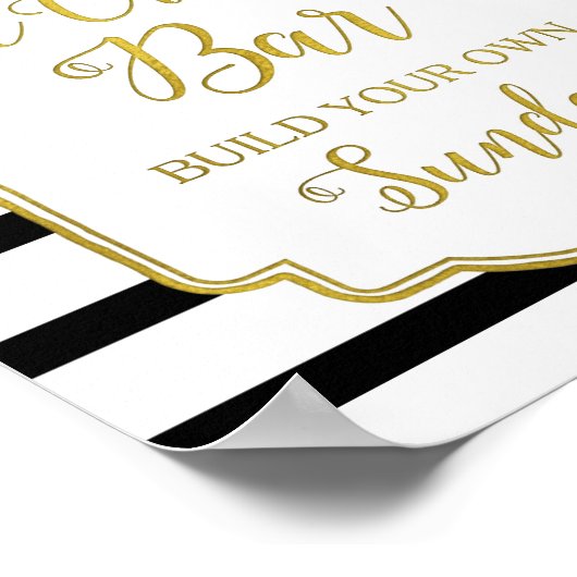 Rosa Blumeneis Bar signieren Goldschwarze Streifen Poster (Ecke)