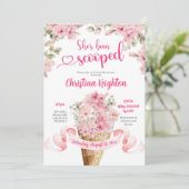 Rosa Blumeneis Bridal Dusche Einladung (Stehend Vorderseite)