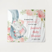 Rosa Blumenelefone Babydusche Hintergrund-Schild Wandteppich (Vorderseite (Horizontal))