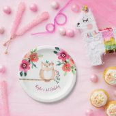 Rosa Blumeneulen-Geburtstag Pappteller (Party)