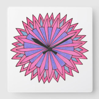 Rosa Blumenexplosion Quadratische Wanduhr
