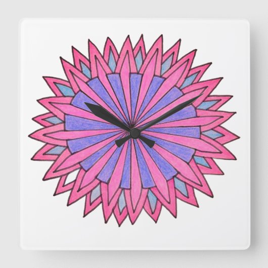 Rosa Blumenexplosion Quadratische Wanduhr (Vorderseite)