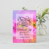 Rosa Blumenfantasie Save the Date Einladung (Stehend Vorderseite)