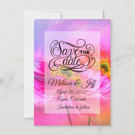 Rosa Blumenfantasie Save the Date Einladung (Vorderseite)