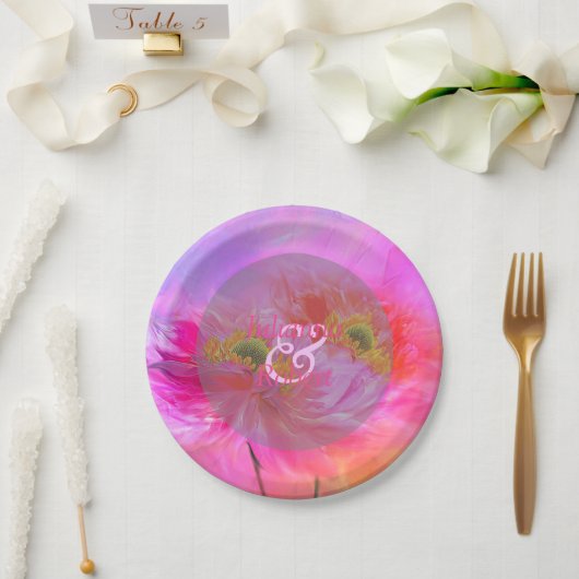 Rosa Blumenfantasy-Teller Pappteller (Hochzeit)