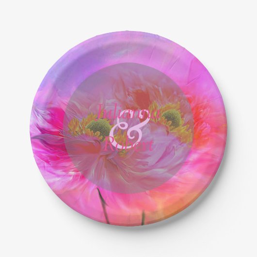 Rosa Blumenfantasy-Teller Pappteller (Vorderseite)