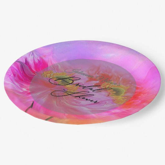 Rosa Blumenfantasy-Teller Pappteller (Schrägansicht)