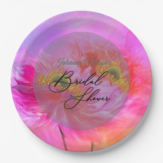 Rosa Blumenfantasy-Teller Pappteller (Vorderseite)