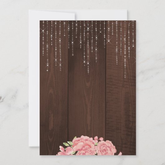 Rosa, blumenfarbenes, rustikales Brautparty Einladung (Rückseite)