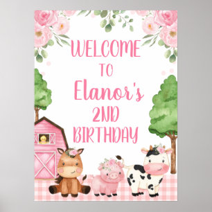 Rosa Blumenfarm Begrüßung Geburtstagsparty Unterze Poster
