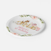 Rosa Blumenfarm Erstgeburt Papierplatte Pappteller (Schrägansicht)