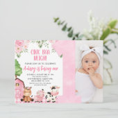 Rosa Blumenfarm Foto 1. Geburtstag Einladung (Stehend Vorderseite)