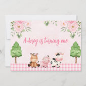 Rosa Blumenfarm Foto 1. Geburtstag Einladung (Rückseite)