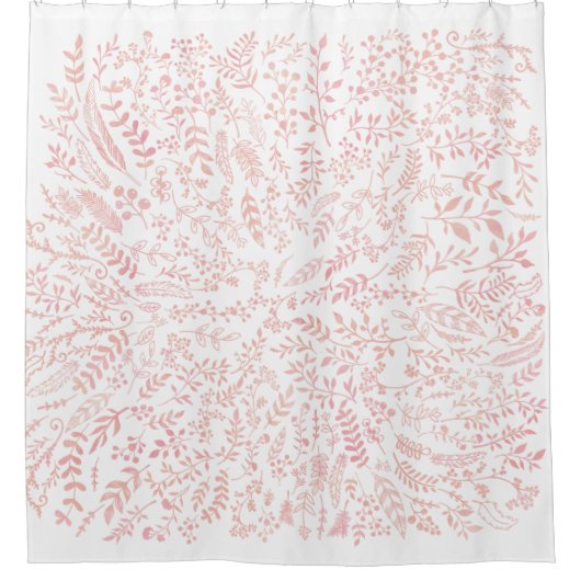 Rosa BlumenFedern und Blätter Muster Duschvorhang (Vorderseite)