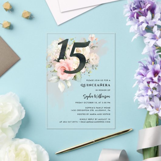 Rosa Blumenfeier Acryleinladungen (In Situ (Hochzeit))