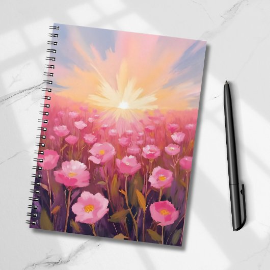Rosa Blumenfeld Aquarell Blumen Notizblock