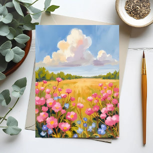 Rosa Blumenfeld Landschaftsmalerei Postkarte