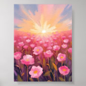 Rosa Blumenfeld Wasserfarbe Floral Poster (Vorne)