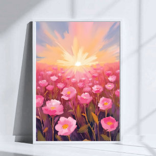 Rosa Blumenfeld Wasserfarbe Floral Poster