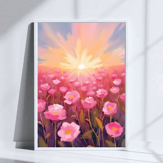 Rosa Blumenfeld Wasserfarbe Floral Poster