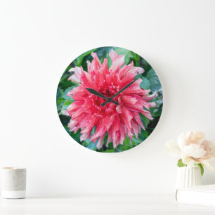 Rosa Blumenfotografie, kanadische Dahlia Große Wanduhr