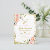 Rosa Blumengarten Abschluss Einladung Postkarte (Stehend Vorderseite)