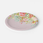 Rosa Blumengarten-Aquarell Pappteller (Schrägansicht)