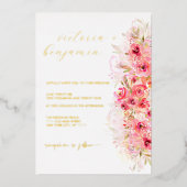 Rosa Blumengarten Barockgarten farbenfrohe Hochzei Folieneinladung (Vorderseite)