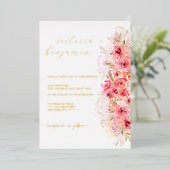 Rosa Blumengarten Barockgarten farbenfrohe Hochzei Folieneinladung (Stehend vorne)