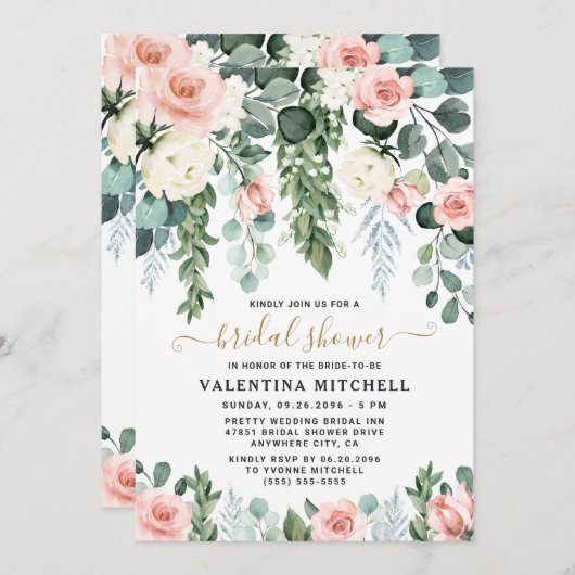 Rosa Blumengarten Brautparty Einladung (Vorne/Hinten)