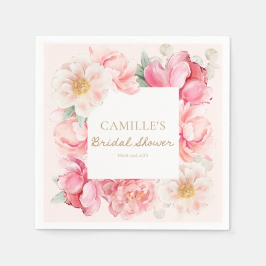 Rosa Blumengarten Brautparty Serviette (Vorderseite)