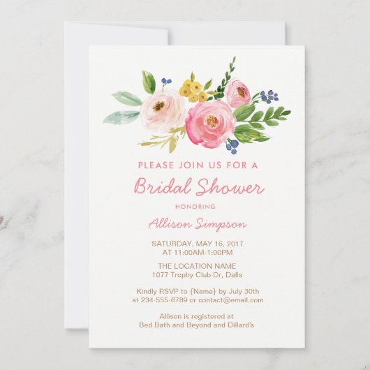 Rosa Blumengarten Bridal Dusche Einladungskarten (Vorderseite)