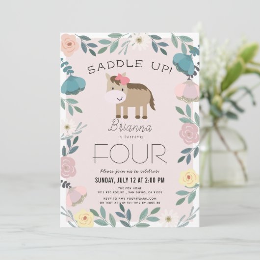 Rosa Blumengarten Einladung (Stehend Vorderseite)