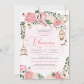 Rosa Blumengarten Elegantes Brautparty Einladung (Vorderseite)