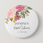 Rosa Blumengarten Frühling Brautparty Button (Vorderseite)