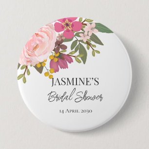Rosa Blumengarten Frühling Brautparty Button