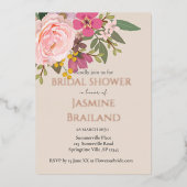 Rosa Blumengarten Frühling Brautparty Folieneinladung (Vorderseite)