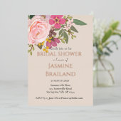 Rosa Blumengarten Frühling Brautparty Folieneinladung (Stehend vorne)