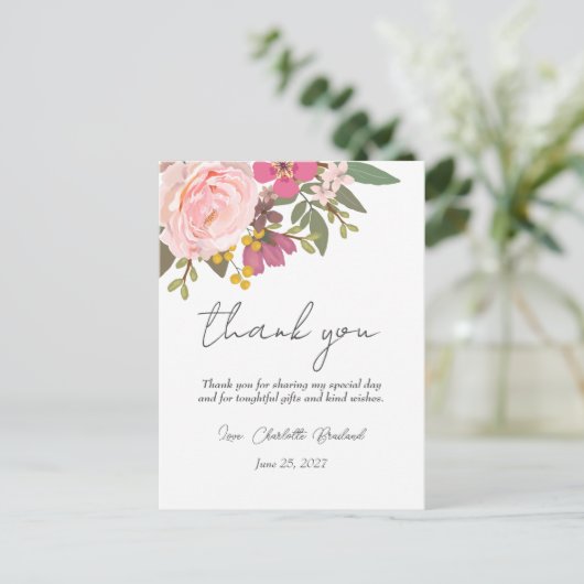 Rosa Blumengarten Frühling Brautparty Postkarte (Stehend Vorderseite)