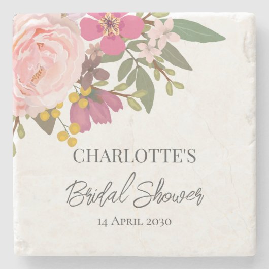 Rosa Blumengarten Frühling Brautparty Steinuntersetzer (Vorderseite)