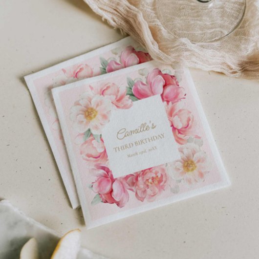 Rosa Blumengarten Geburtstag Serviette