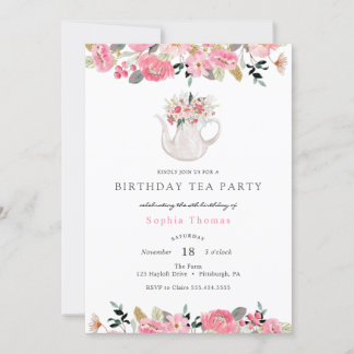 Rosa Blumengarten Geburtstag Tee Party Einladung