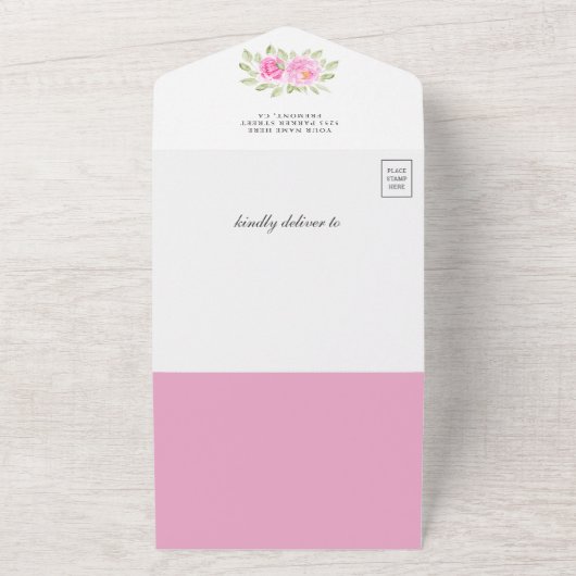 Rosa Blumengarten Giraffe Kinderdusche All In One Einladung (Außenbereich)