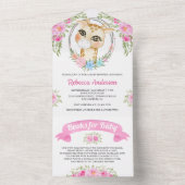 Rosa Blumengarten Giraffe Kinderdusche All In One Einladung (Innen Boden)