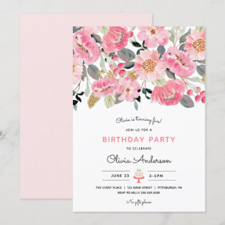 Rosa Blumengarten Girl Birthday Einladung