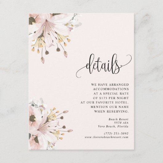 Rosa Blumengarten Hochzeit Begleitkarte (Vorderseite)