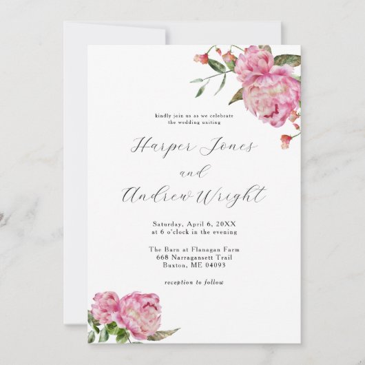 Rosa Blumengarten Hochzeit Einladung (Vorderseite)