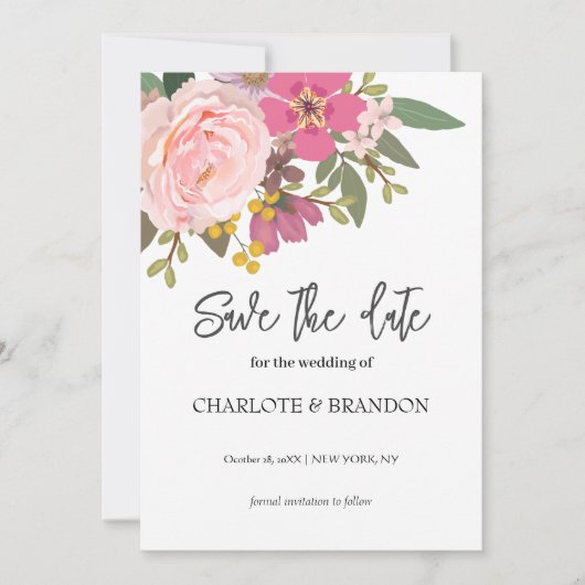 Rosa Blumengarten Hochzeit Save the Date Einladung (Vorderseite)