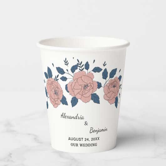 Rosa Blumengarten Hochzeitsfeier Persönlich gestal Pappbecher (Rückseite)